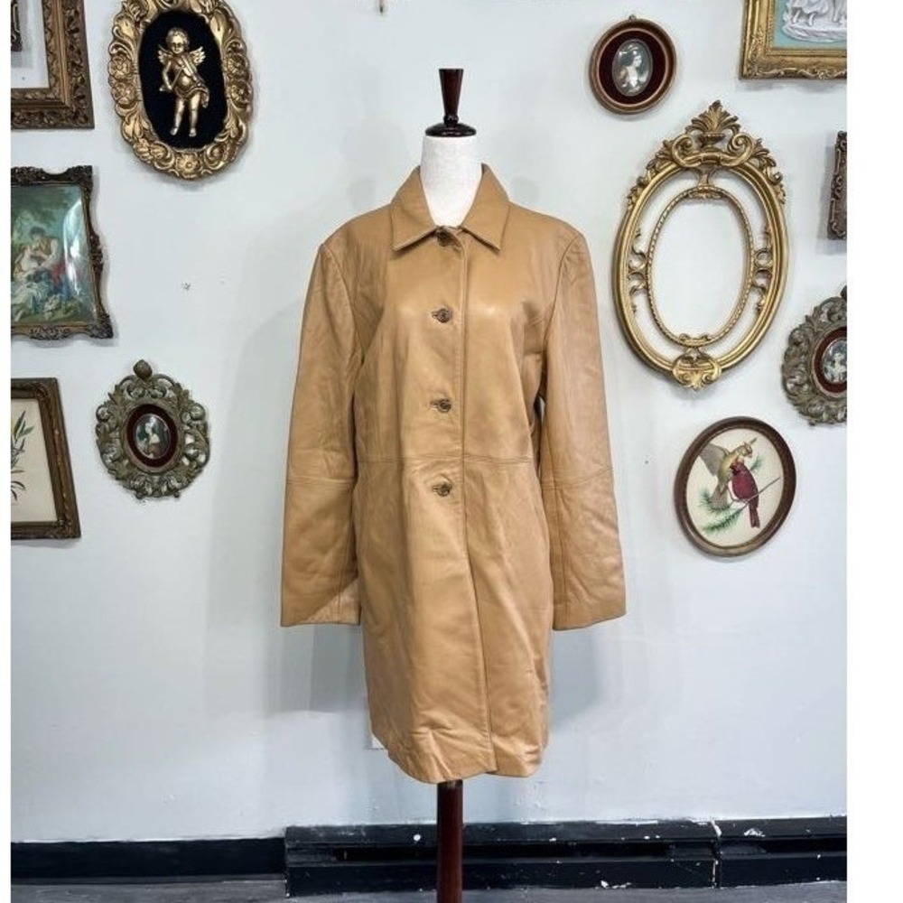 Vintage Banana Republic Tan Leather Trench Coat - Mid Length